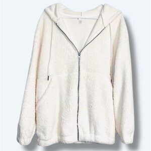 White Fuzzy Zip Up Hoodie oversized XS